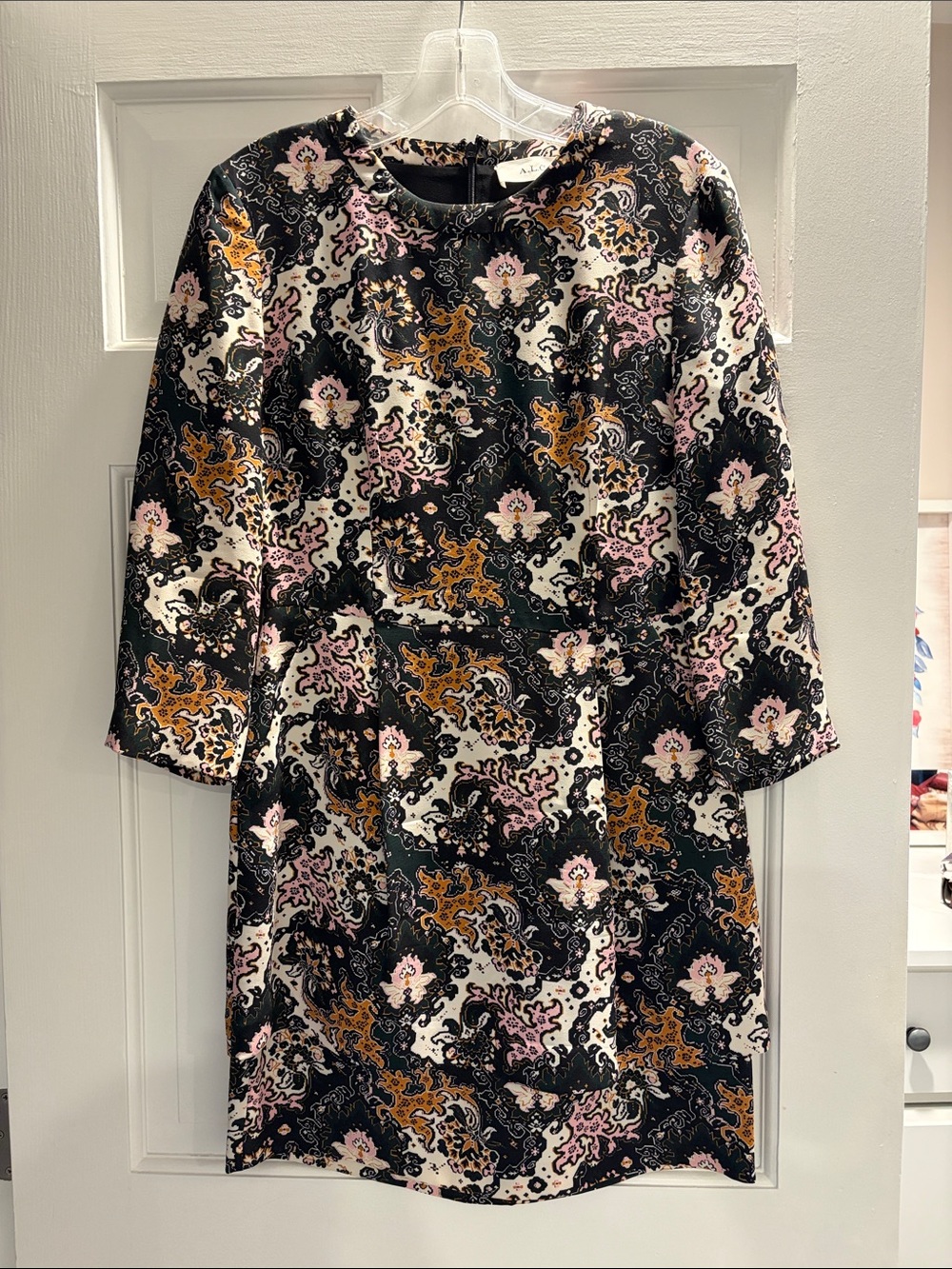 A.L.C. Tordi Dress Long Sleeve Paisley Sheath Dress in Black, Pink & Gold Size 4